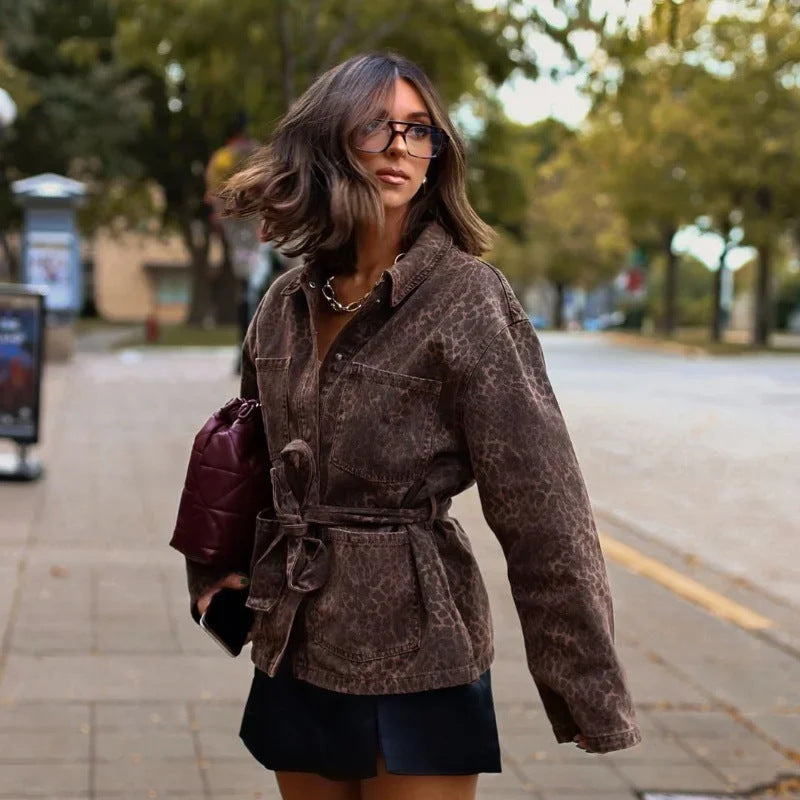 Animal Pattern Printing Lapel Coat - Brown / L POLITICSLADY