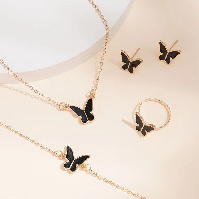5PCS Butterfly Bridal Jewelry Set - Black Butterfly Suit POLITICSLADY
