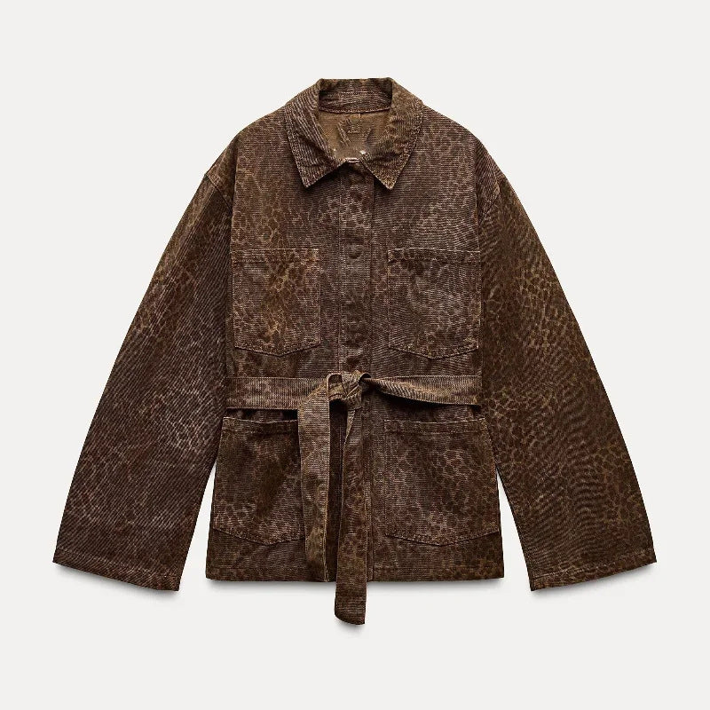 Animal Pattern Printing Lapel Coat - Brown / L POLITICSLADY