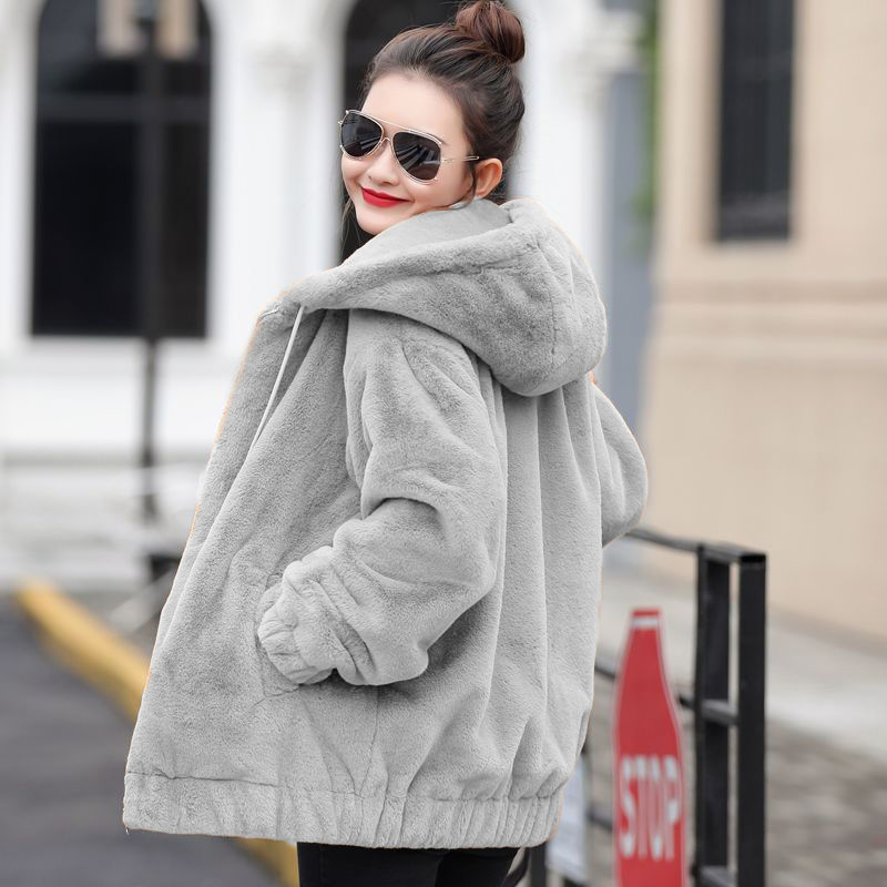 Mid-Length Flannel Hooded Winter Coat - Gray / L POLITICSLADY