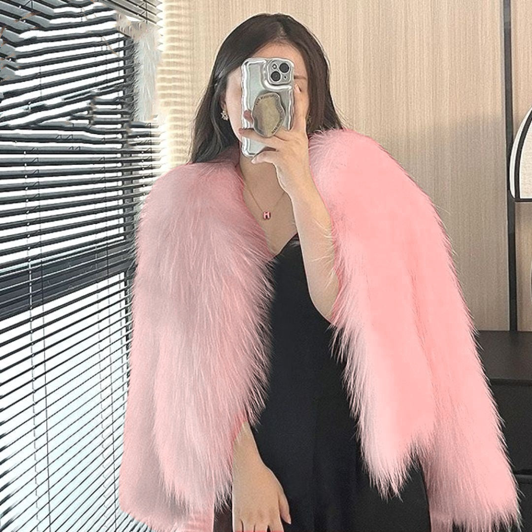 Imitation Fox Fur Short Coat - Pink / 2XL POLITICSLADY