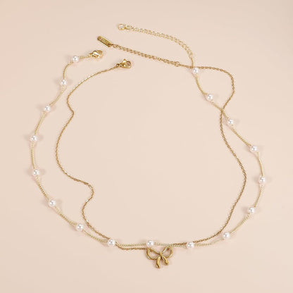 Versatile Pearl Bow Necklace - Gold POLITICSLADY