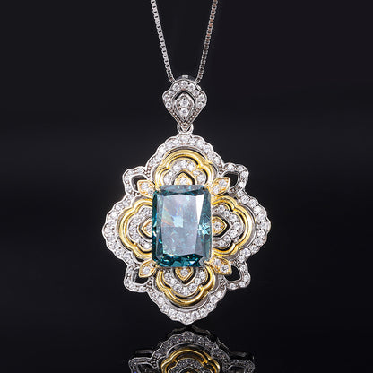 S925 Silver Retro Diamond Texture Jewelry - Dark Green Pendant With Chain POLITICSLADY