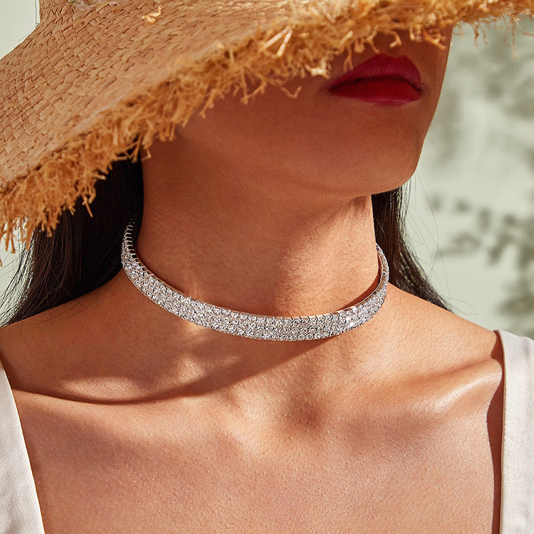 Choker Necklace Full Of Diamonds - 2rows of three sets POLITICSLADY