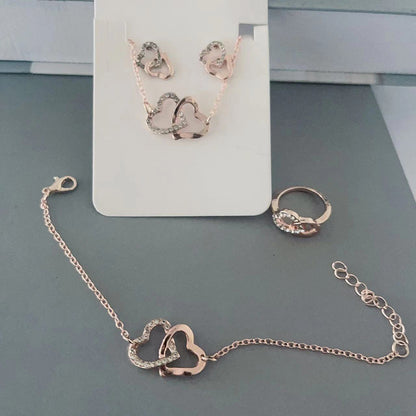 5PCS Butterfly Bridal Jewelry Set - Double Heart Rose Gold POLITICSLADY