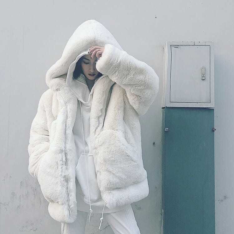 Furry Imitation Fur Hoodie Coat - Apricot / L POLITICSLADY