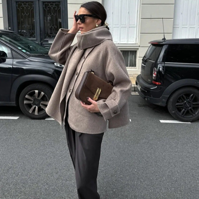 Detachable Scarf Collar Short Coat - Camel / L POLITICSLADY