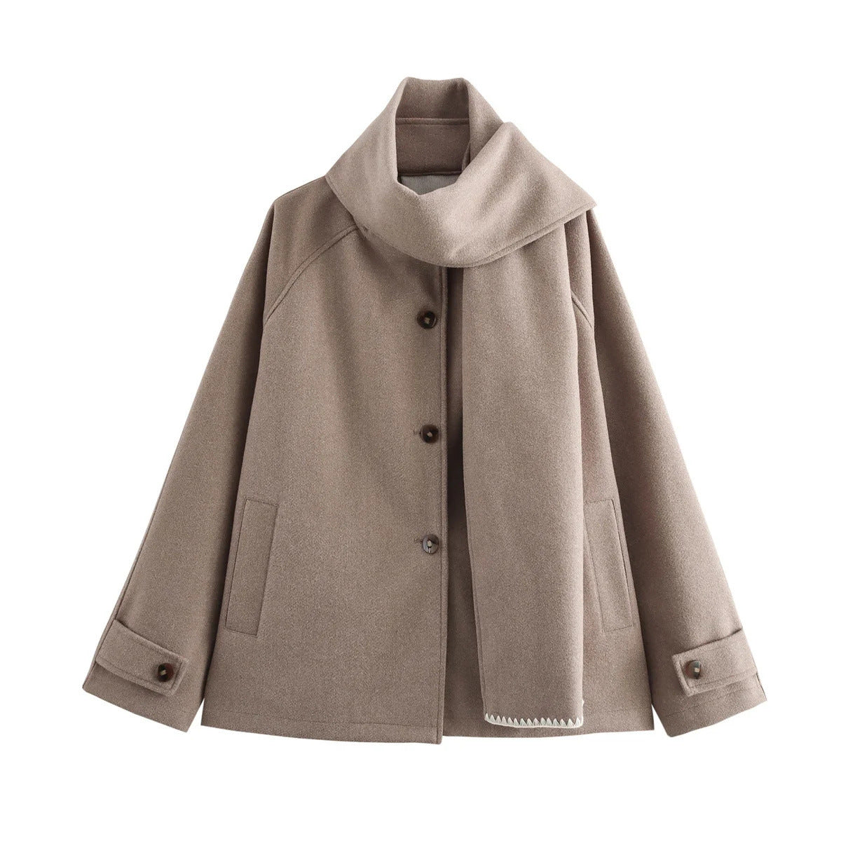 Detachable Scarf Collar Short Coat - Camel / L POLITICSLADY