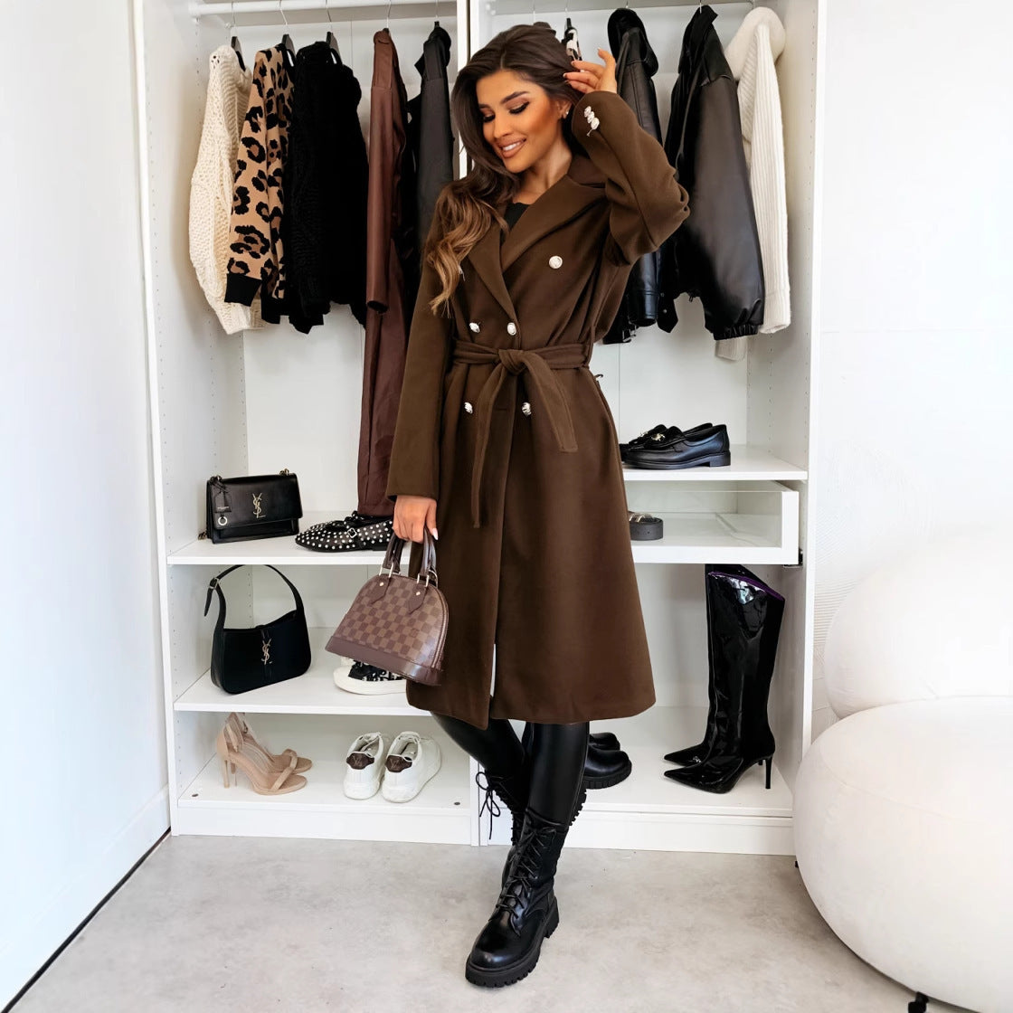 Elegant Double-Breasted Woolen Coat - Apricot / L POLITICSLADY