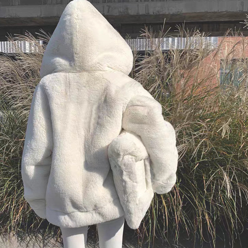 Furry Imitation Fur Hoodie Coat - White / L POLITICSLADY