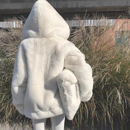 Furry Imitation Fur Hoodie Coat - White / L POLITICSLADY