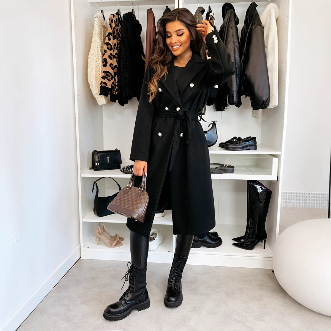 Elegant Double-Breasted Woolen Coat - Apricot / L POLITICSLADY