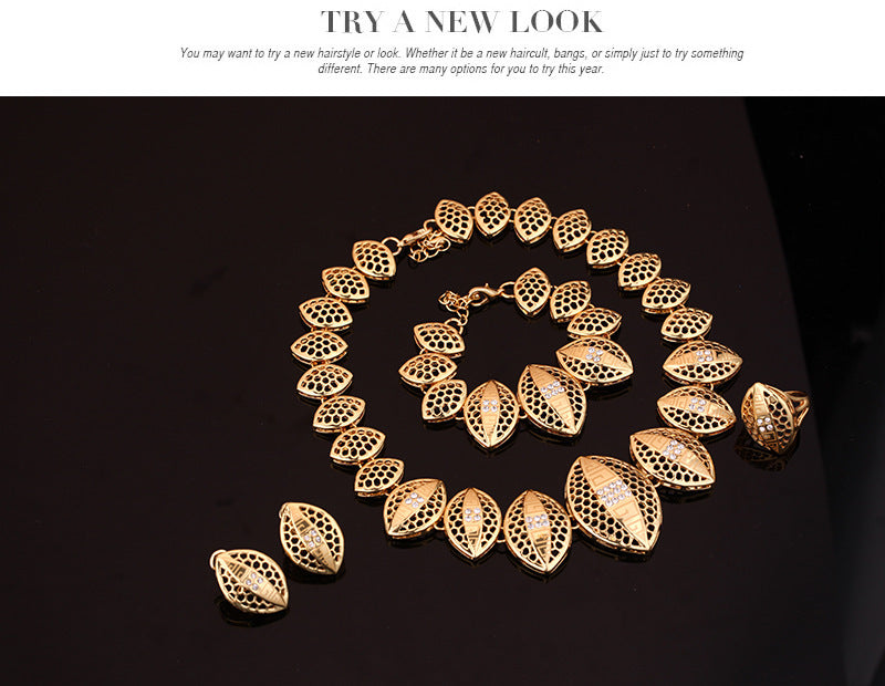 Elegant Leaf Jewelry Set – Necklace & Earrings (4-Piece Set) - Gold POLITICSLADY