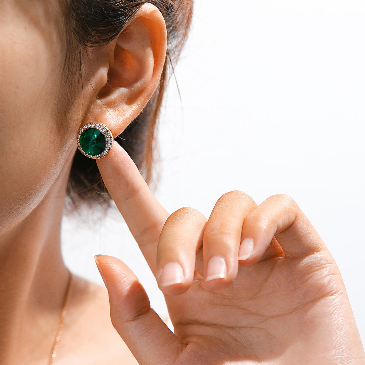 Simple Water Brick Round Emerald Jewelry - Gold POLITICSLADY