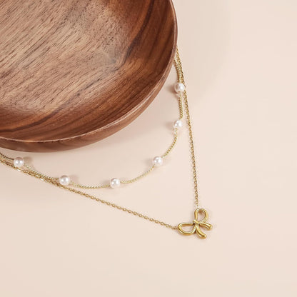 Versatile Pearl Bow Necklace - Gold POLITICSLADY
