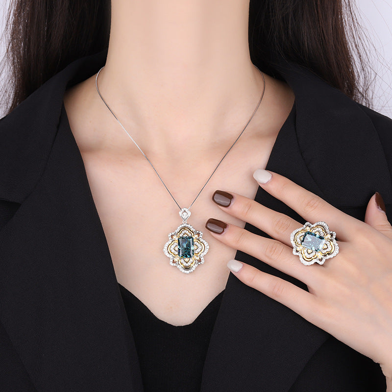 S925 Silver Retro Diamond Texture Jewelry - Dark Green POLITICSLADY