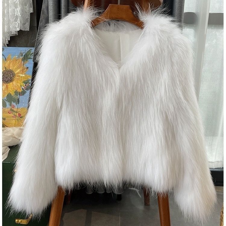 Imitation Fox Fur Short Coat - Apricot / 2XL POLITICSLADY