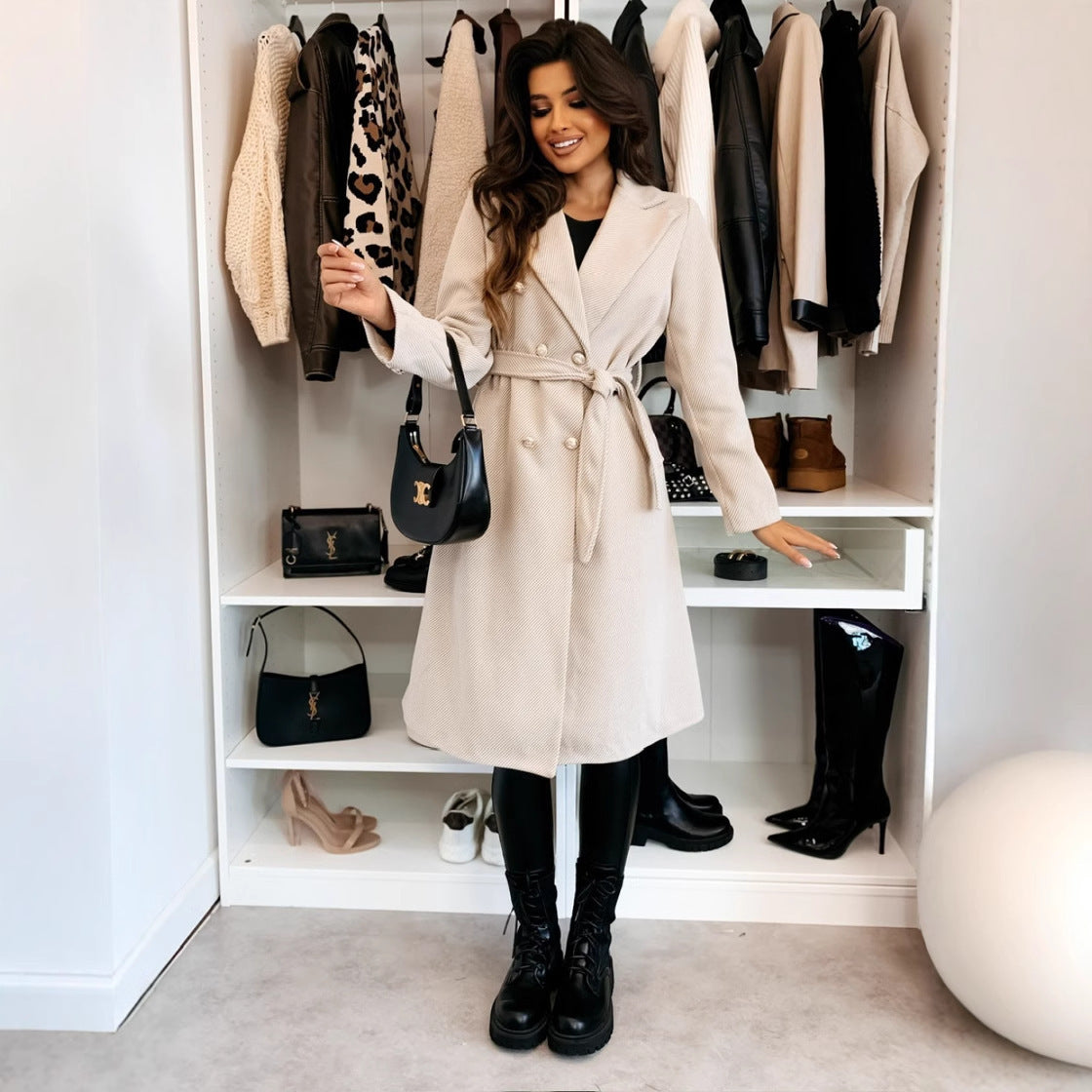 Elegant Double-Breasted Woolen Coat - Apricot / L POLITICSLADY