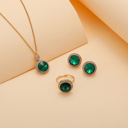 Simple Water Brick Round Emerald Jewelry - Gold POLITICSLADY