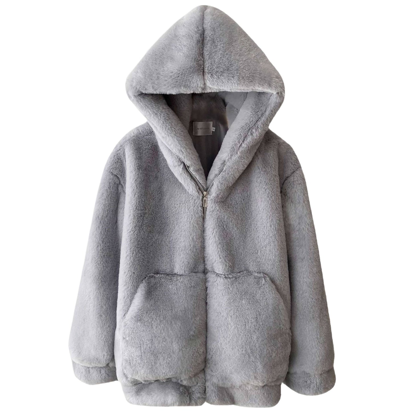 Furry Imitation Fur Hoodie Coat - Apricot / L POLITICSLADY