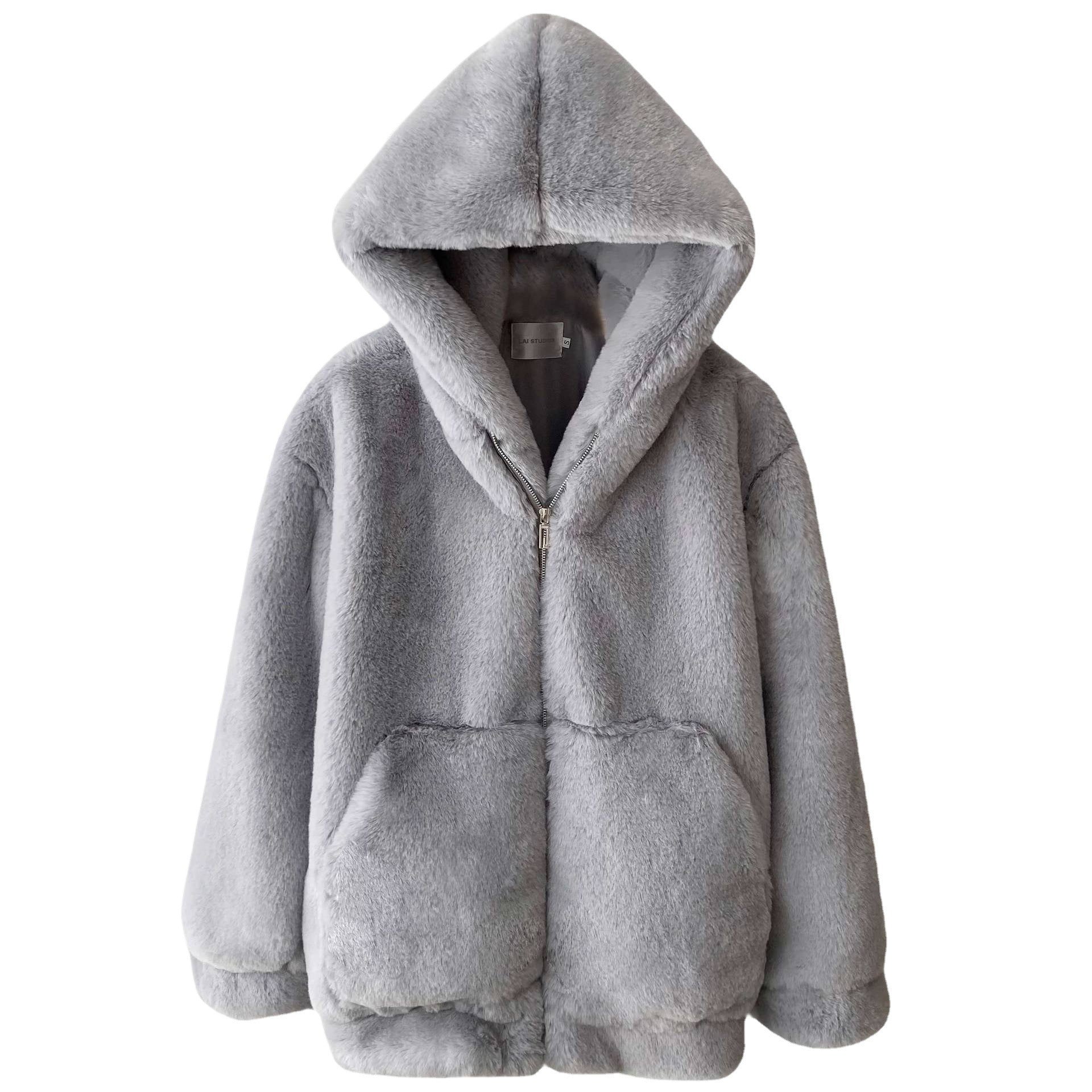 Furry Imitation Fur Hoodie Coat - Apricot / L POLITICSLADY