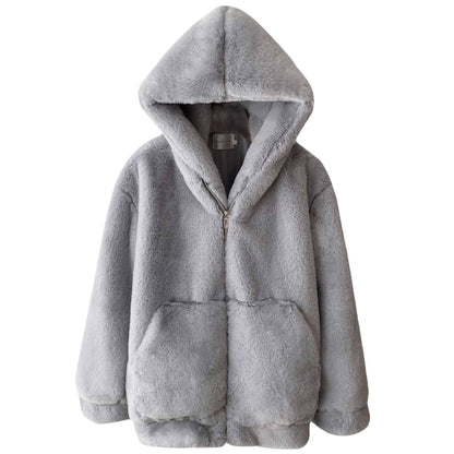 Furry Imitation Fur Hoodie Coat - Apricot / L POLITICSLADY