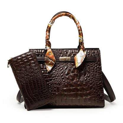Crocodile Pattern Handbag - Khaki / (20cm<Max Length<30cm) POLITICSLADY