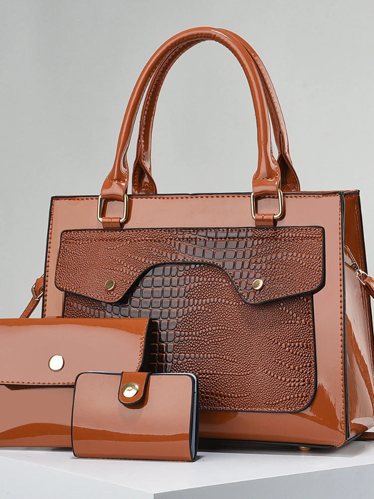 Large Capacity Bright Leather Women's Bag Hundred - Brown POLITICSLADY