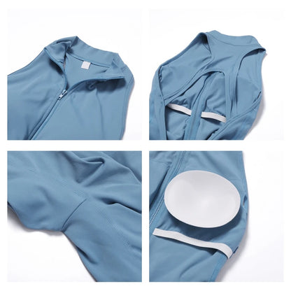 V-Back Zippered Sports Jumpsuit for Women - Haze Blue / XL POLITICSLADY