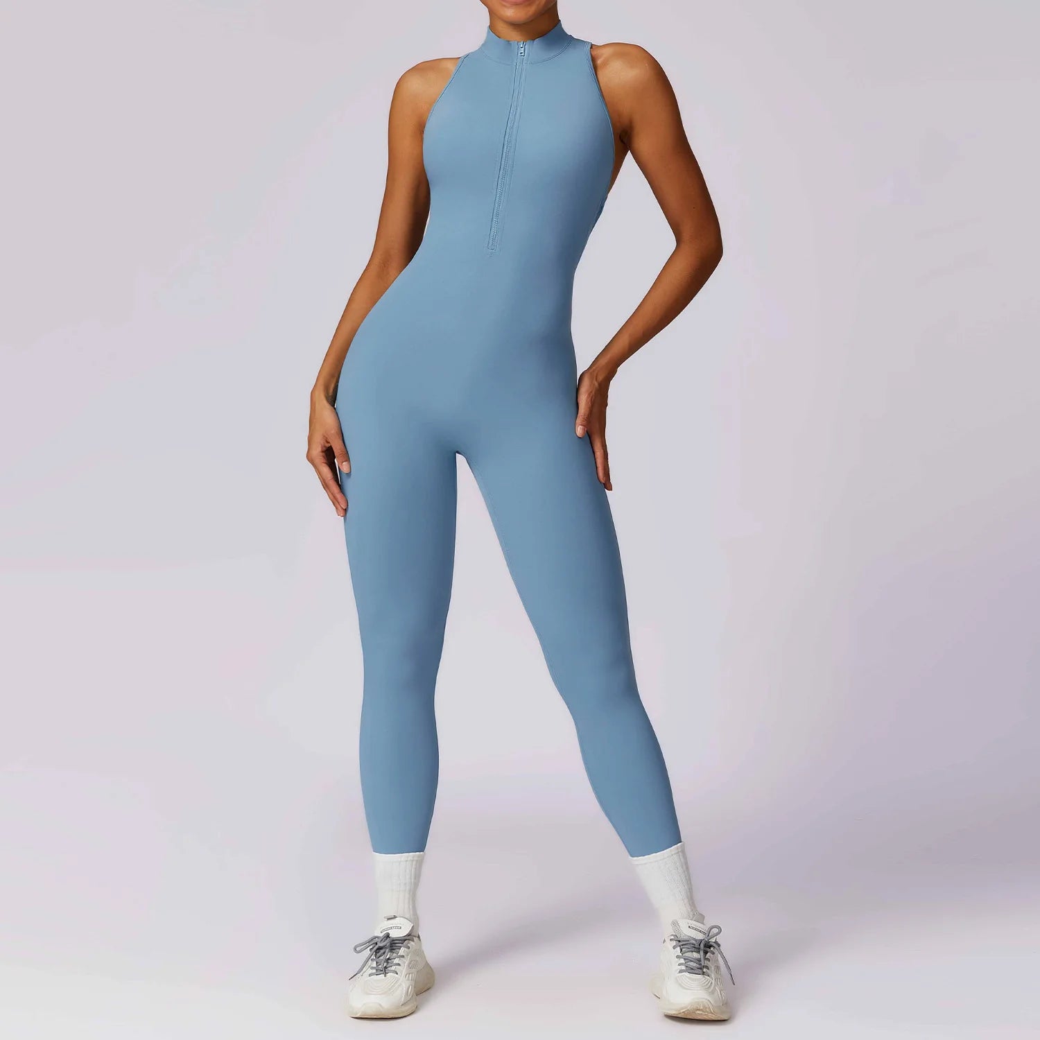 V-Back Zippered Sports Jumpsuit for Women - Haze Blue / XL POLITICSLADY