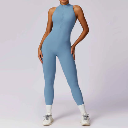 V-Back Zippered Sports Jumpsuit for Women - Haze Blue / XL POLITICSLADY