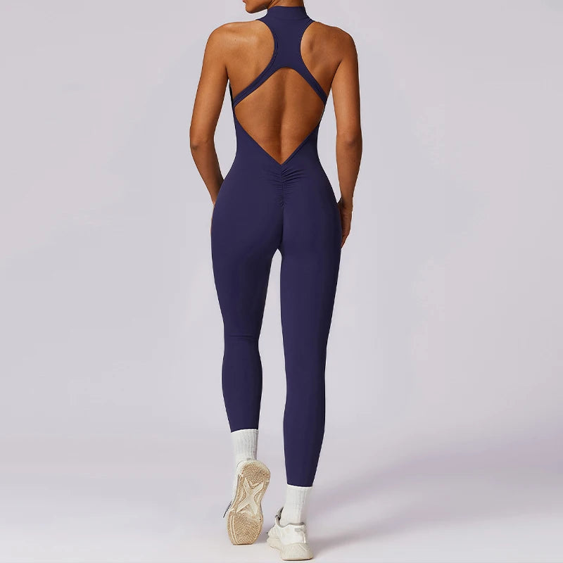 V-Back Zippered Sports Jumpsuit for Women - Haze Blue / XL POLITICSLADY