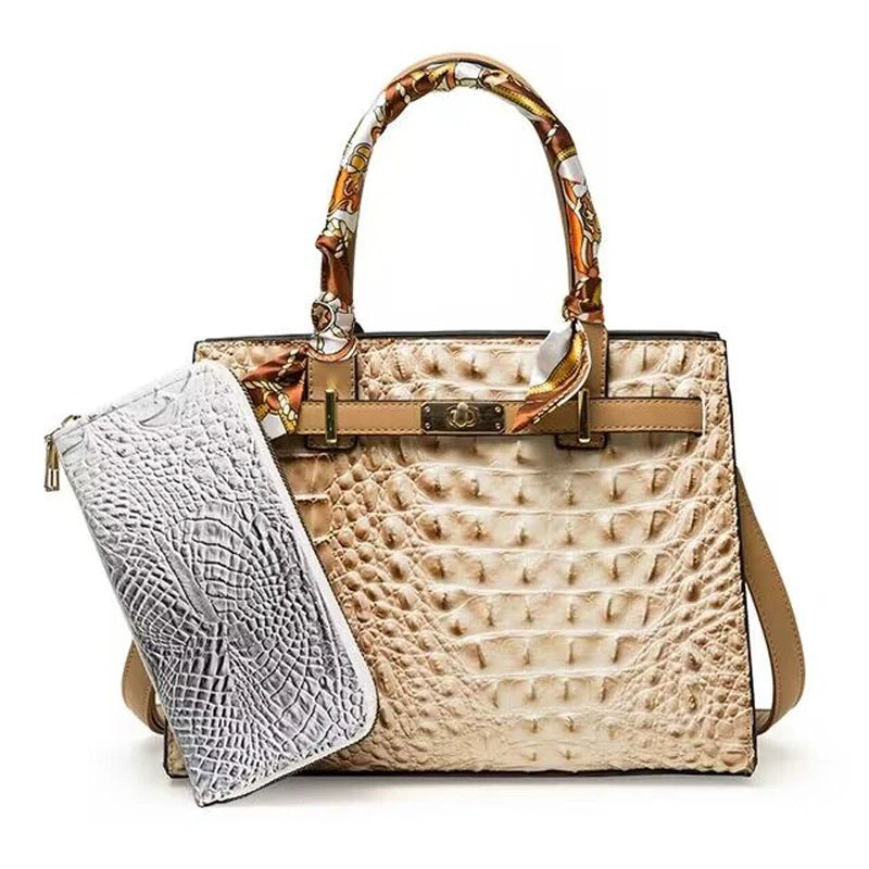 Crocodile Pattern Handbag - Khaki and Wallet / (20cm<Max Length<30cm) POLITICSLADY