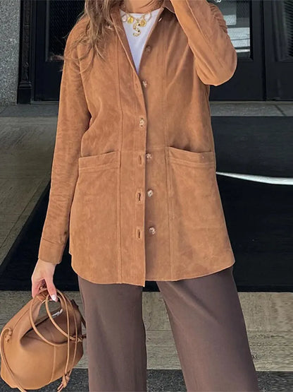 Vintage Brown Suede Leather Blazer - As show / L POLITICSLADY