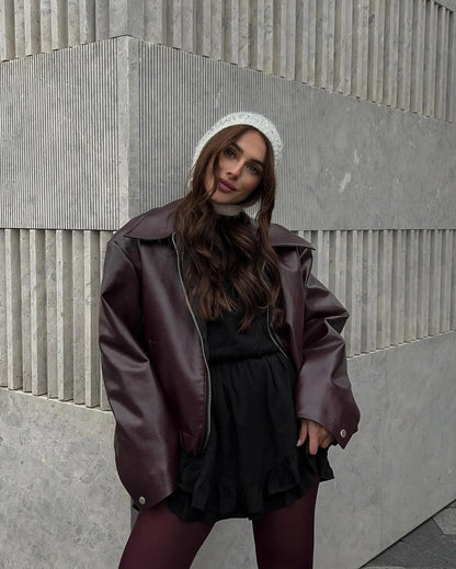 Vintage Lace-Up Leather Jacket - Brown red / L POLITICSLADY