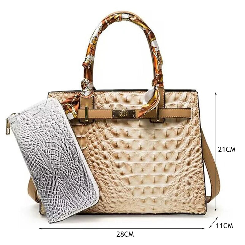 Crocodile Pattern Handbag - Khaki / (20cm<Max Length<30cm) POLITICSLADY