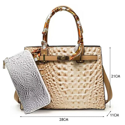 Crocodile Pattern Handbag - Khaki / (20cm<Max Length<30cm) POLITICSLADY