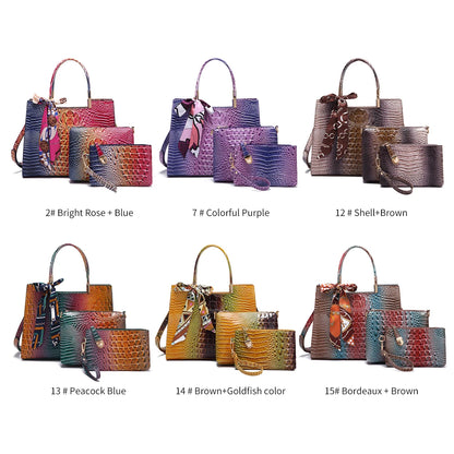 Elegant 3-Piece Crocodile Pattern Bag - RoseAndBlue POLITICSLADY