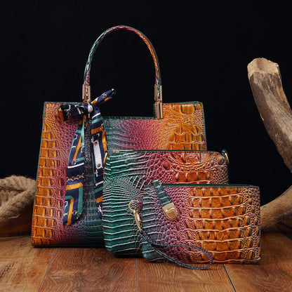 Elegant 3-Piece Crocodile Pattern Bag - PeacockBlue POLITICSLADY
