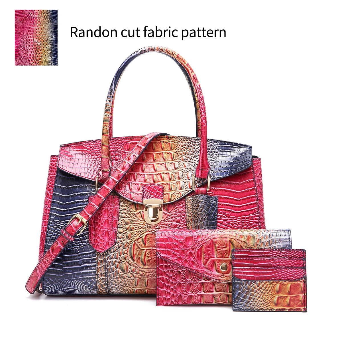 Avant-Garde Iridescent Crocodile Embossed Leather Set - RoseBlue POLITICSLADY