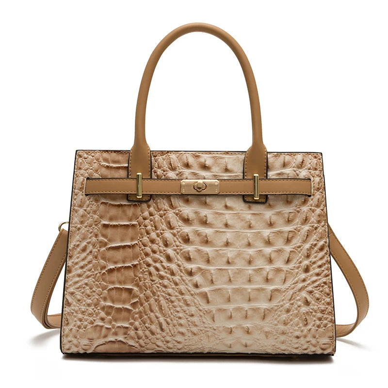 Crocodile Pattern Handbag - Khaki / (20cm<Max Length<30cm) POLITICSLADY