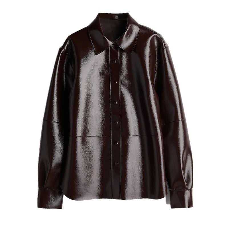 Burgundy Faux Leather Skirt Set - lapel jacket / L POLITICSLADY