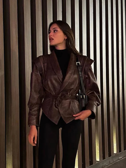 Vintage Lace-Up Leather Jacket - Black / L POLITICSLADY