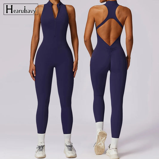 V-Back Zippered Sports Jumpsuit for Women - Haze Blue / XL POLITICSLADY