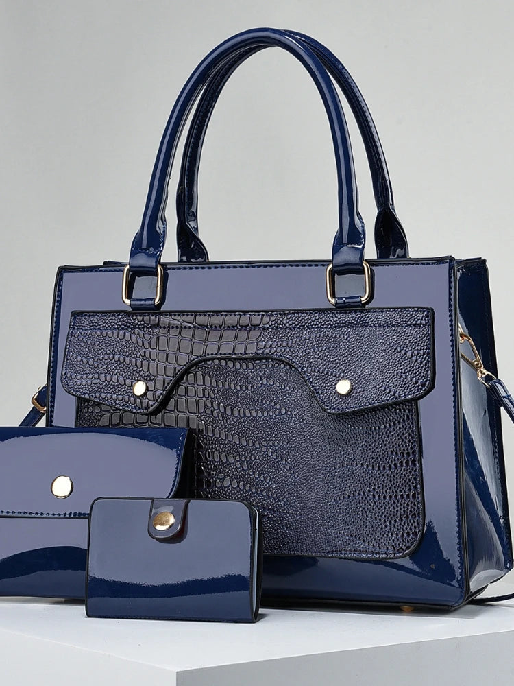 Large Capacity Bright Leather Women's Bag Hundred - Blue POLITICSLADY