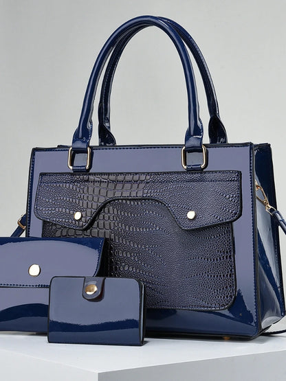 Large Capacity Bright Leather Women's Bag Hundred - Blue POLITICSLADY