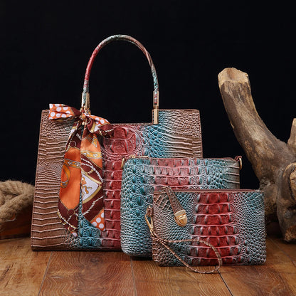 Elegant 3-Piece Crocodile Pattern Bag - MaroonBrown POLITICSLADY