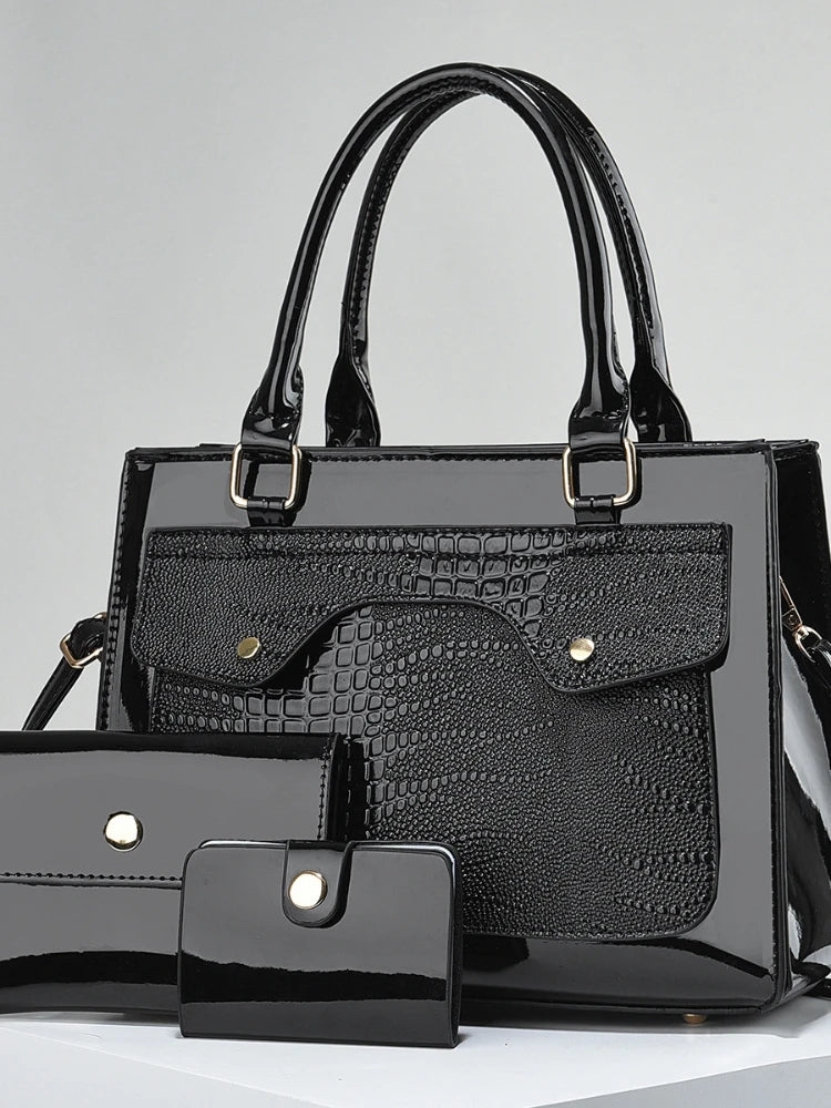 Large Capacity Bright Leather Women's Bag Hundred - Black POLITICSLADY