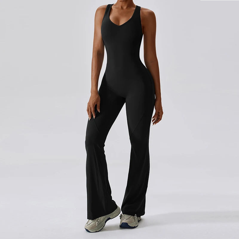 V-Back Sexy Gym Jumpsuit for Women - Blue / L POLITICSLADY