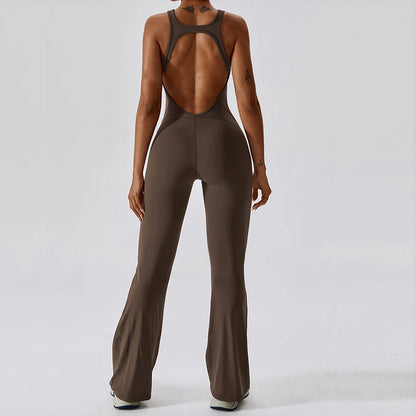 V-Back Sexy Gym Jumpsuit for Women - Brown / XS POLITICSLADY